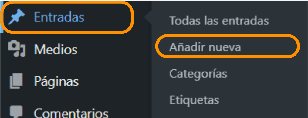Captura de pantalla que muestra la sección dentro del panel de administración donde podemos ir para crear las entradas de nuestra página web.
