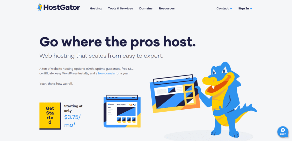 Captura de pantalla de la página de inicio de Hostgator