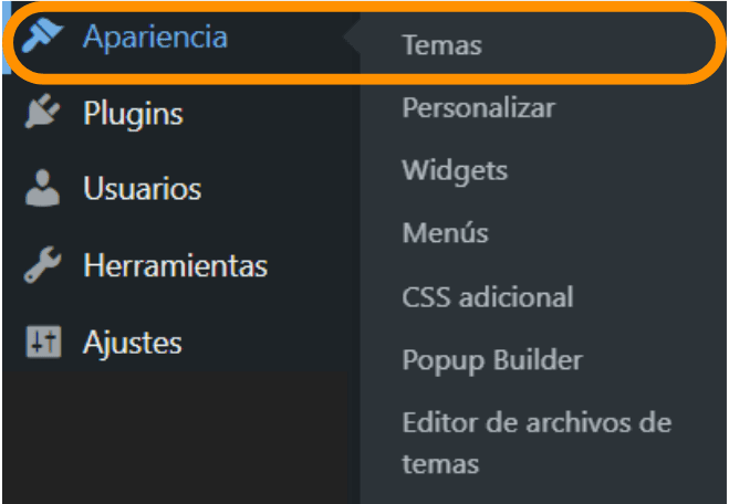 Captura de pantalla que muestra el paso inicial para la elección del tema para nuestra página web.