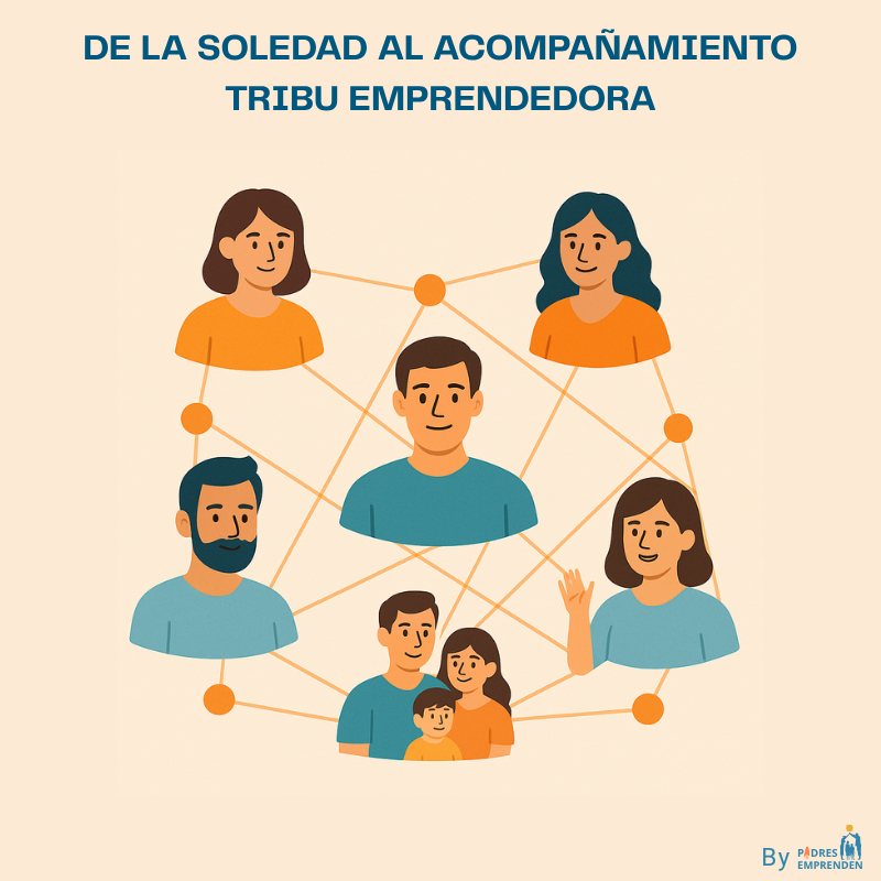 Padres y madres conectados en red, representando la fuerza de una tribu emprendedora que comparte el mismo sueño.