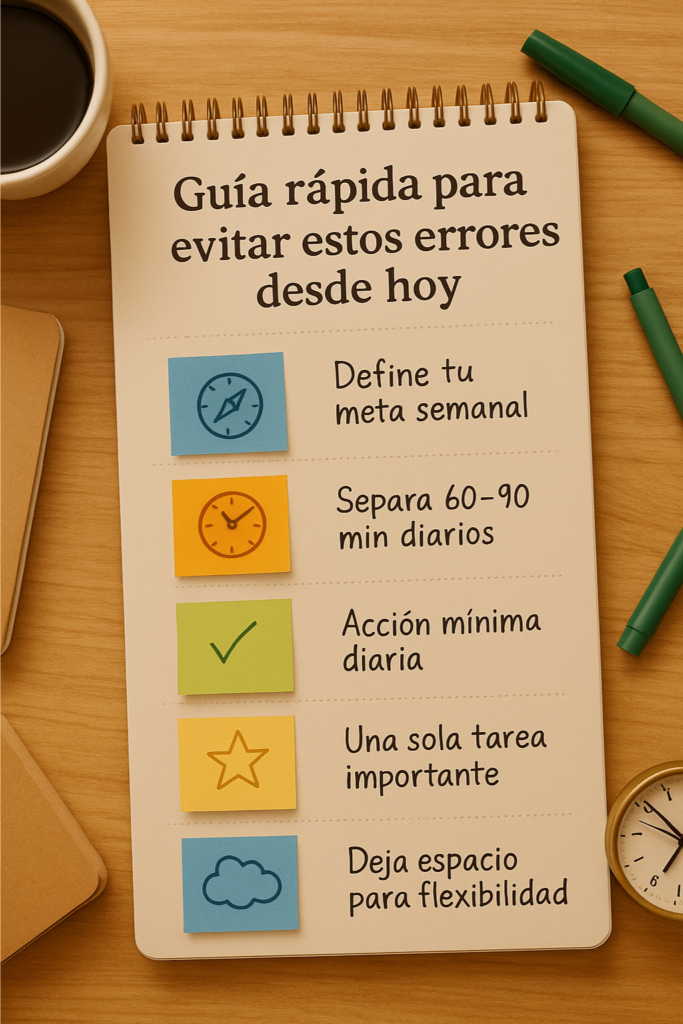 Infografía con checklist de cinco pasos para evitar errores comunes al emprender como padre o madre.